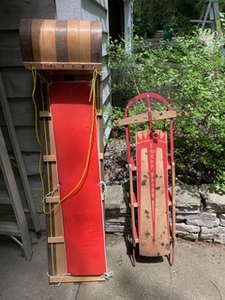 lot 238 image: Vintage Wooden Toboggan and Wood Sled