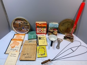 lot 262 image: Vintage Beer Advertising Tray, Household Items and Cookbooks