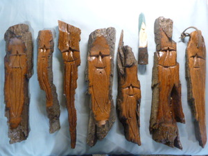 lot 28 image: 8 Hand Carved Wooden Gnomes