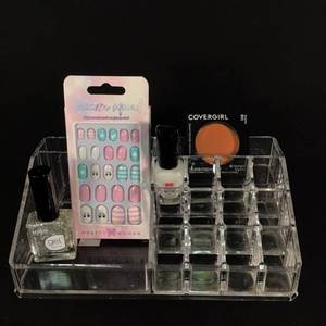 lot 5 image: Collection of Beauty Accessories Nail Polish, Stick-On Nail Set, and Blush
