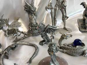 lot 65 image: Collection of Fantasy Pewter Figurines with Gemstone Accents
