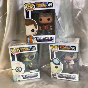 lot 67 image: Set of 3 Back to the Future Funko Pop Vinyl Figures - Marty McFly & Dr. Emmett Brown