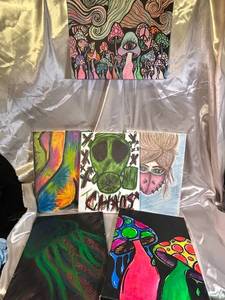 lot 79 image: Collection of 5 Psychedelic Artworks with Blacklight Effects