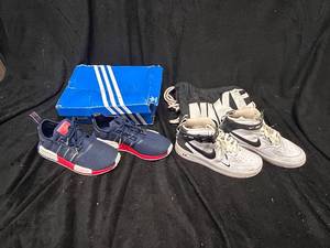 Pair of Adidas Sneakers and Nike Air Force 1 Shoes with Box