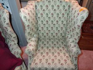 lot 79 image: 2 Alex Pifers Seraph Country Classic Wing chairs, Pillows not included