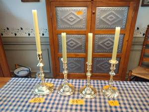 lot 138 image: 4 Baldwin Brass Candlestick Holders 10 12 2- 8 12, 9