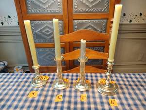 lot 142 image: 4  Baldwin Brass candlestick holders 3 are 6 tall and 1 is 4 tall