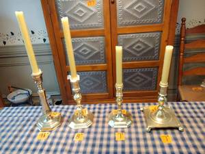 lot 143 image: Baldwin & Virginia MetalCrafters Brass Candlestick holders 7, 8 & 9.5
