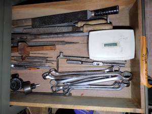 lot 190 image: Drawer of tools such as combination wrenches, files, picks, hole cutter