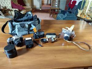 lot 194 image: Canon AE-1 camera Minolta Freedom GT Hawkey Instamatic Voigtlander Bessamatic 35mm SLR.