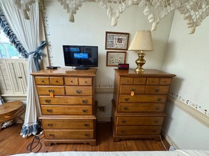 lot 104 image: 2 matching Early American style high dressers H 50 x L 33  x W 19