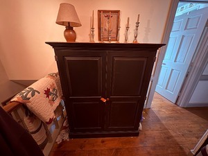 lot 147 image: 2-door Black Storage Hideaway Desk. H 56 x L 46 x D 24