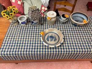 lot 134 image: 8 Rowe Pottery Works Salt glazed pieces