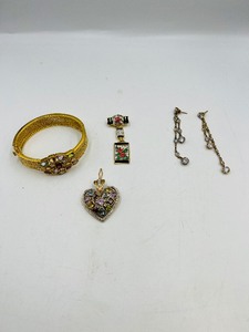lot 272 image: .925 filigree bracelet w multi-colored stones &  pendant dangle rhinestone earrings bar dangle brooch