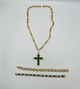 lot 276 image: Sterling silver gold-tone necklace with cross pendant 18  l, 2 tennis bracelets