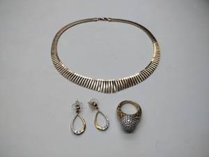 lot 232 image: .925sterling silver steel pierced dangle earrings, ring, and CZ choker necklace