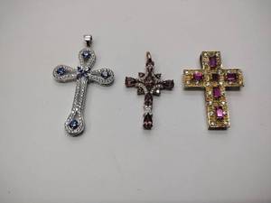 lot 233 image: (3) .925sterling silver necklace cross charms