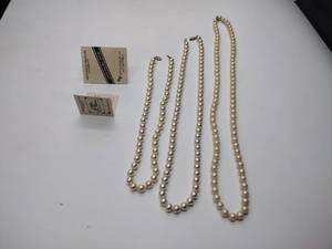 lot 273 image: 3 pearl necklaces. 29, 24, and 19