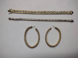 lot 265 image: (2) .925sterling silver 7 tennis bracelets  and 1 set of cz .925sterling silver pierced hoop earrings