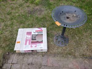 lot 221 image: Metal Pedestal Bird bath and Allied heated bird bath Model 600