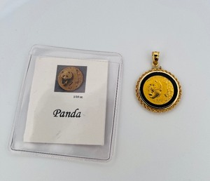 lot 17 image: 24k Yellow Gold 110 oz Panda Coin 14k Rope Frame Onyx Charm Pendant