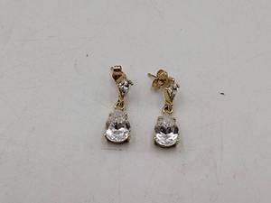 lot 57 image: 14k gold pierced dangle pear drop earrings 3.4g