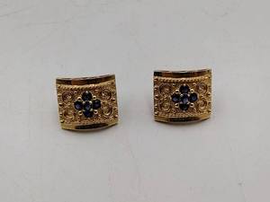 lot 36A image: 14k gold earrings with center blue stone Omega back closures, 10g