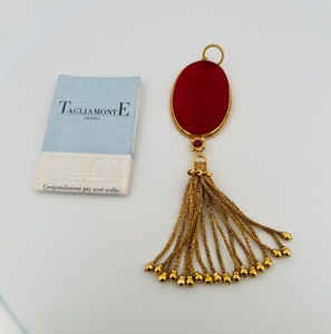 lot 27F image: 14K Tagliamonte Pendant with red stone and chain tassels, 4 l x 1  w