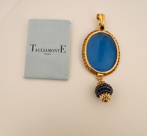 lot 28A image: 14K585 gold Tagliamonte blue pendant with stone cluster dangle, 3 t x 1 w