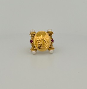 lot 28B image: 14K Tagliamonte Pearl and possibly ruby ring size 7  9g