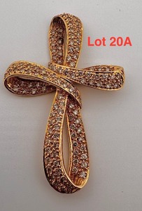 lot 20A image: 14K Gold Diamond Statement Cross Pendant signed Sonia B.