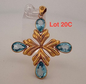 lot 20C image: 14K Gold Pendant with aqua blue stones marked Vior,  total weight 9 grams