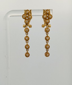 lot 31C image: 14K gold pierced drop  dangle earrings with stones, 1 L,  4g