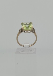 lot 56A image: 10K gold ring with green square stone, marked LM size 6 12, 3g