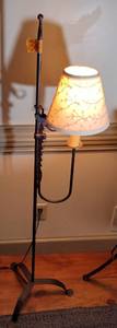 lot 304 image: Black wrought iron floor lamp with shade, 52Tall
