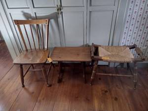 lot 307 image: Wood chair and 2 benches