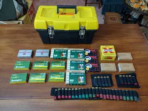 lot 115A image: Box full of 12 gauge Shotgun shells, some military grade.