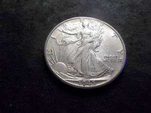 lot 49 image: 1945 D Walking LIberty Silver Half Dollar