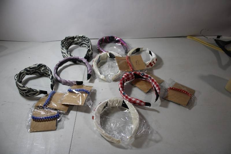 lot 121 image: Set of 10 Assorted Patterned Headbands and Beaded Bracelets