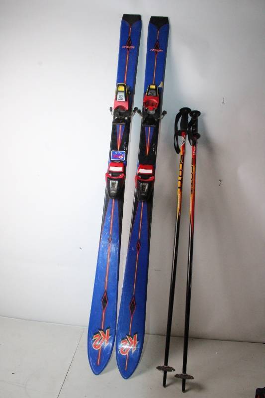 lot 263 image: Pair of K2 Downhill Skis with Salomon 300 Bindings and Scott Poles