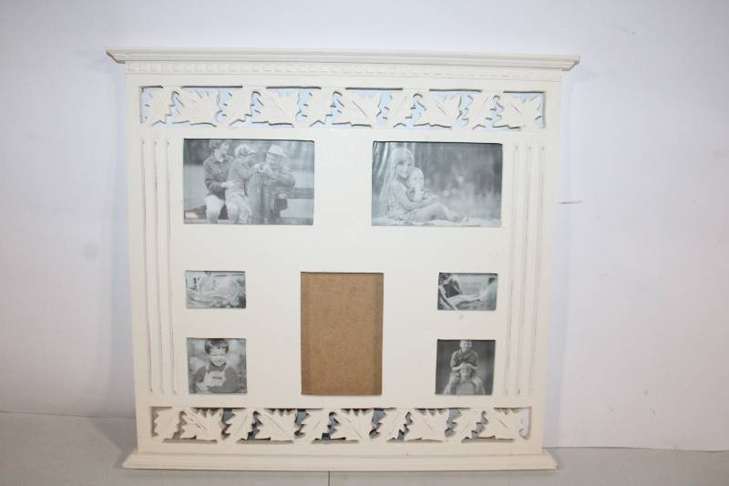 lot 286 image: Large White Multi-Photo Collage Frame with Carved Leaf Design