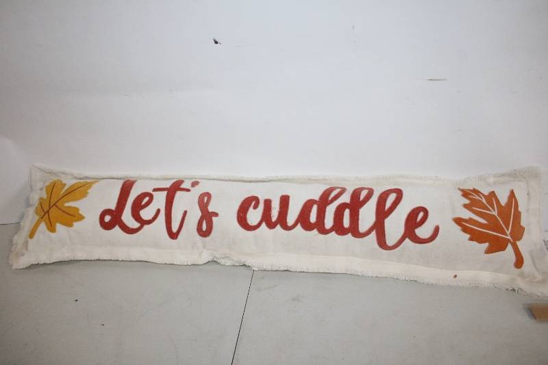 lot 291 image: Decorative Pillow with Lets Cuddle and Leaf Design