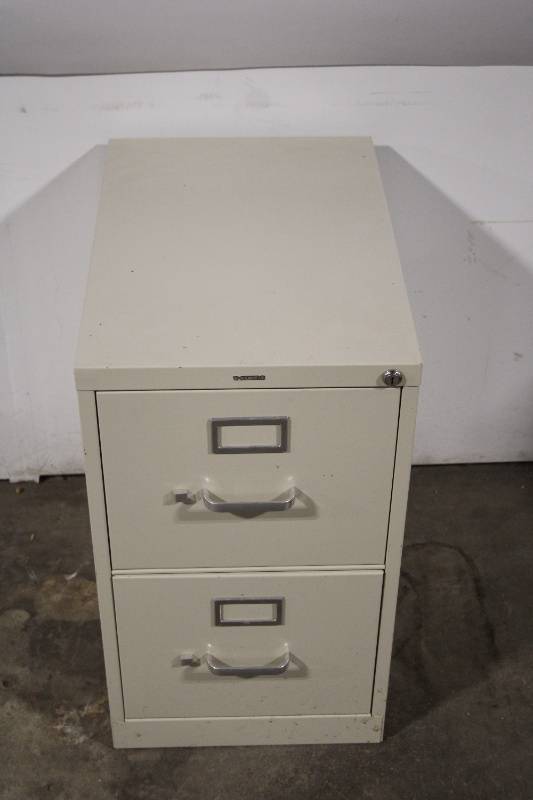 lot 51 image: Used Two-Drawer Metal File Cabinet with Lock