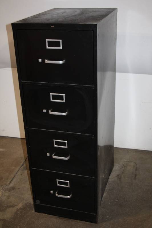 lot 52 image: Used 4-Drawer Black Metal Filing Cabinet