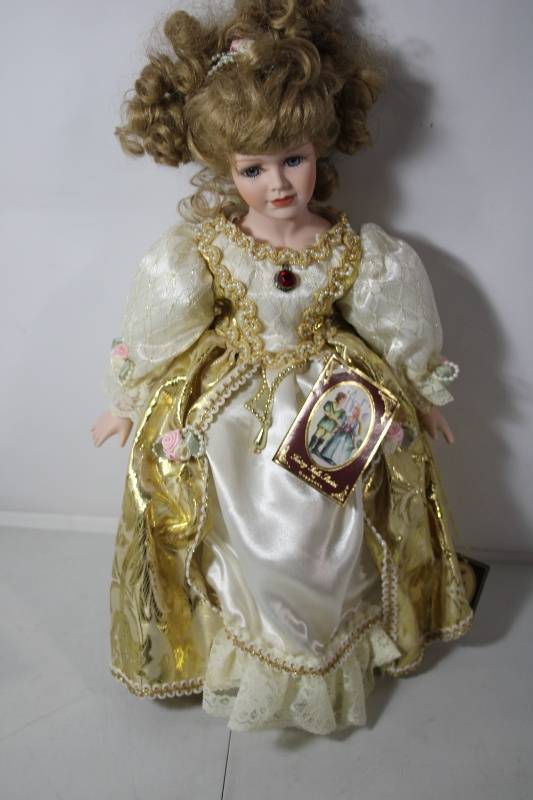 lot 80 image: Ceramic Porcelain Doll in Victorian Style Dress