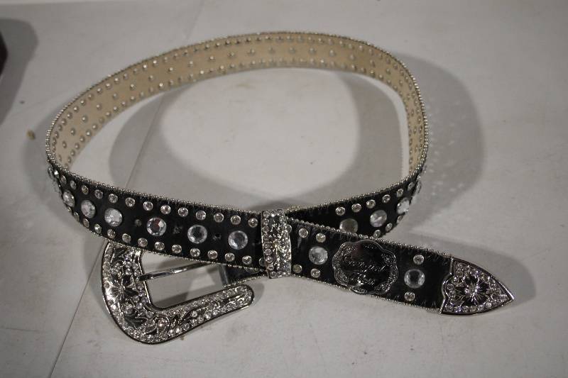 lot 93 image: Western Style Rhinestone Studded Belt with Intricate Buckle