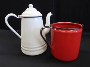 lot 54 image: ENAMELWARE COFFEE POTS