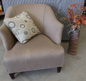 lot 56 image: CLUB CHAIR  TALL VASE  STEMS