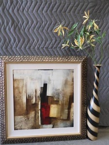lot 58 image: LARGE ART DECO FRAMED ABSTRACT  TALL VASE WITH FAUX STEMS