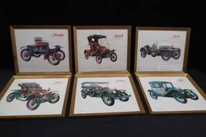 lot 90 image: VINTAGE AND ANTIQUE CAR FRAMED PRINTS